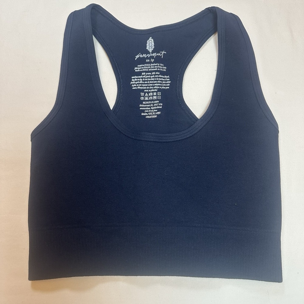 Free People Sleeveless Seamless Ribbed Cropped Tank XS Dark Navy Blue NWOT